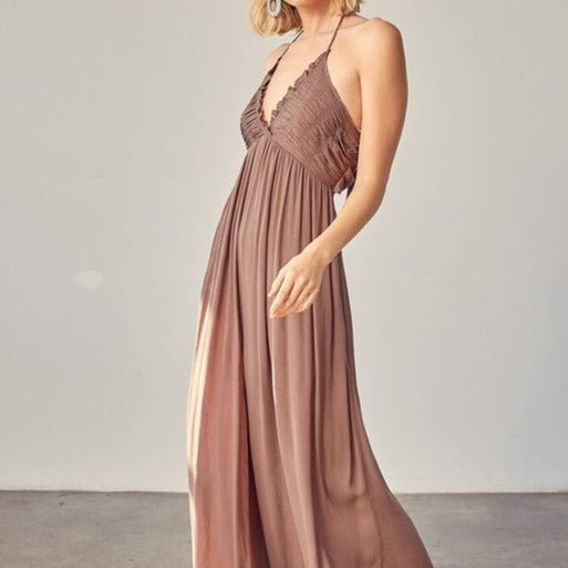 Halter Neck Back Tie Jumpsuit Global Village Kailua Boutique
