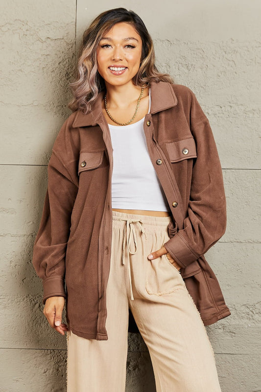 Heimish Cozy Girl Full Size Button Down Shacket - Global Village Kailua Boutique