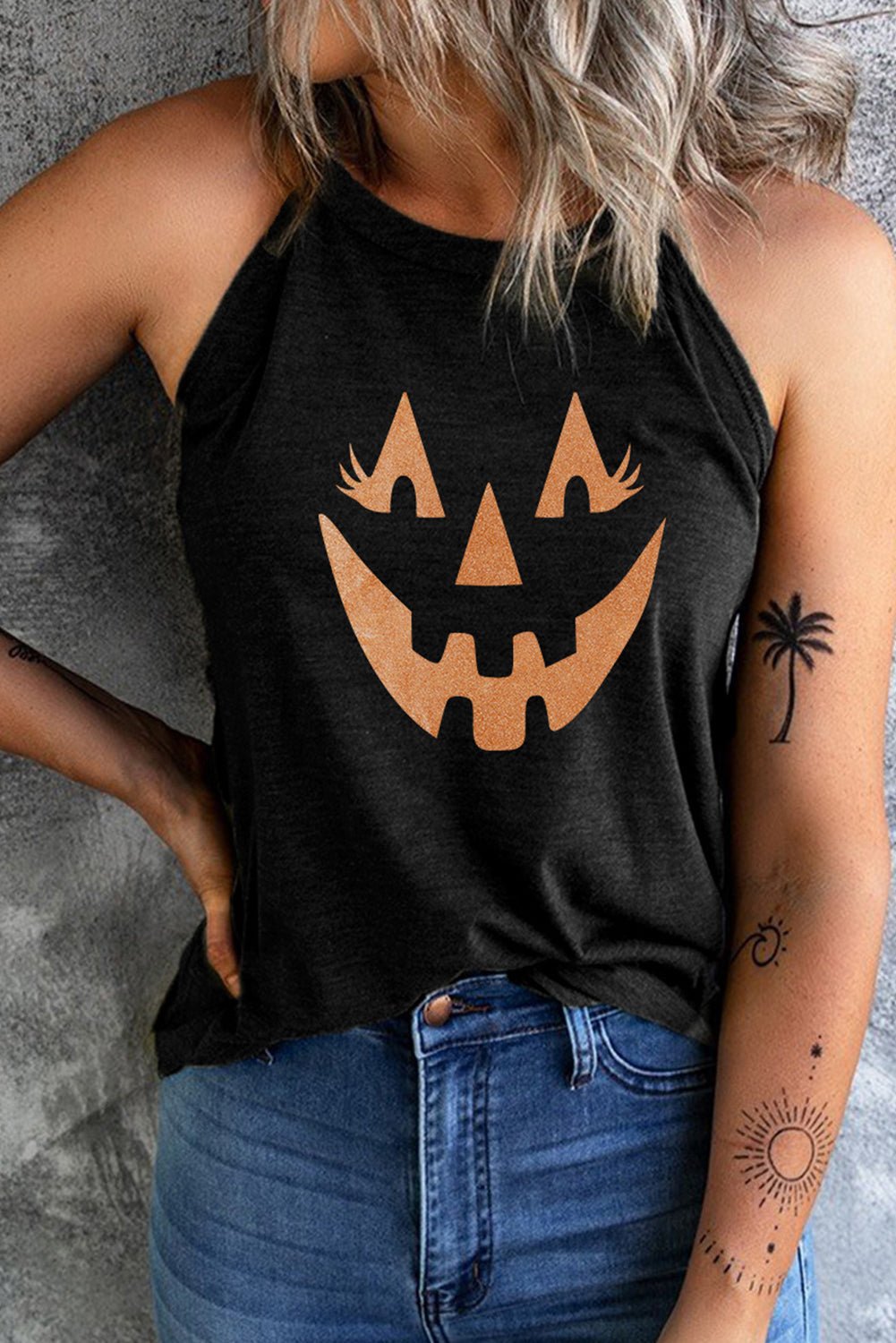 High Neck Jack-O'-Lantern Graphic Tank Top - Global Village Kailua Boutique