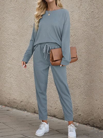 High Neck Top and Drawstring Pants Set - Global Village Kailua Boutique