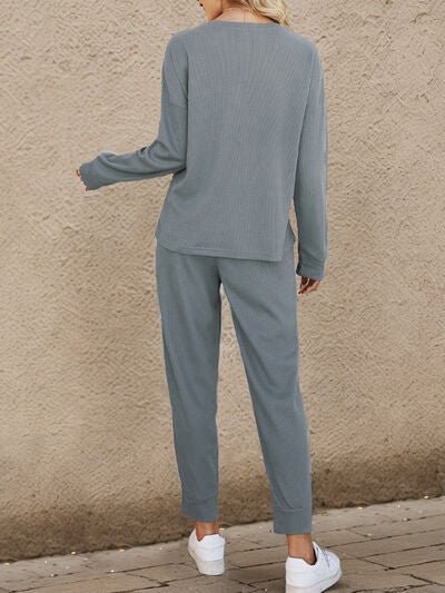 High Neck Top and Drawstring Pants Set - Global Village Kailua Boutique