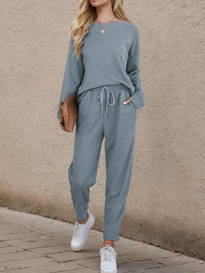 High Neck Top and Drawstring Pants Set - Global Village Kailua Boutique