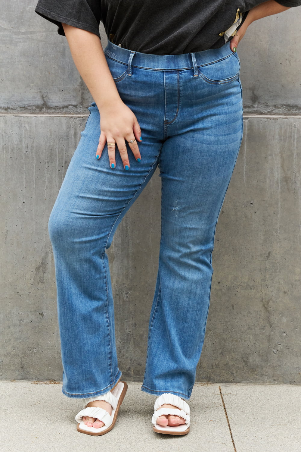 High Waist Pull On Slim Bootcut Jeans - Global Village Kailua Boutique