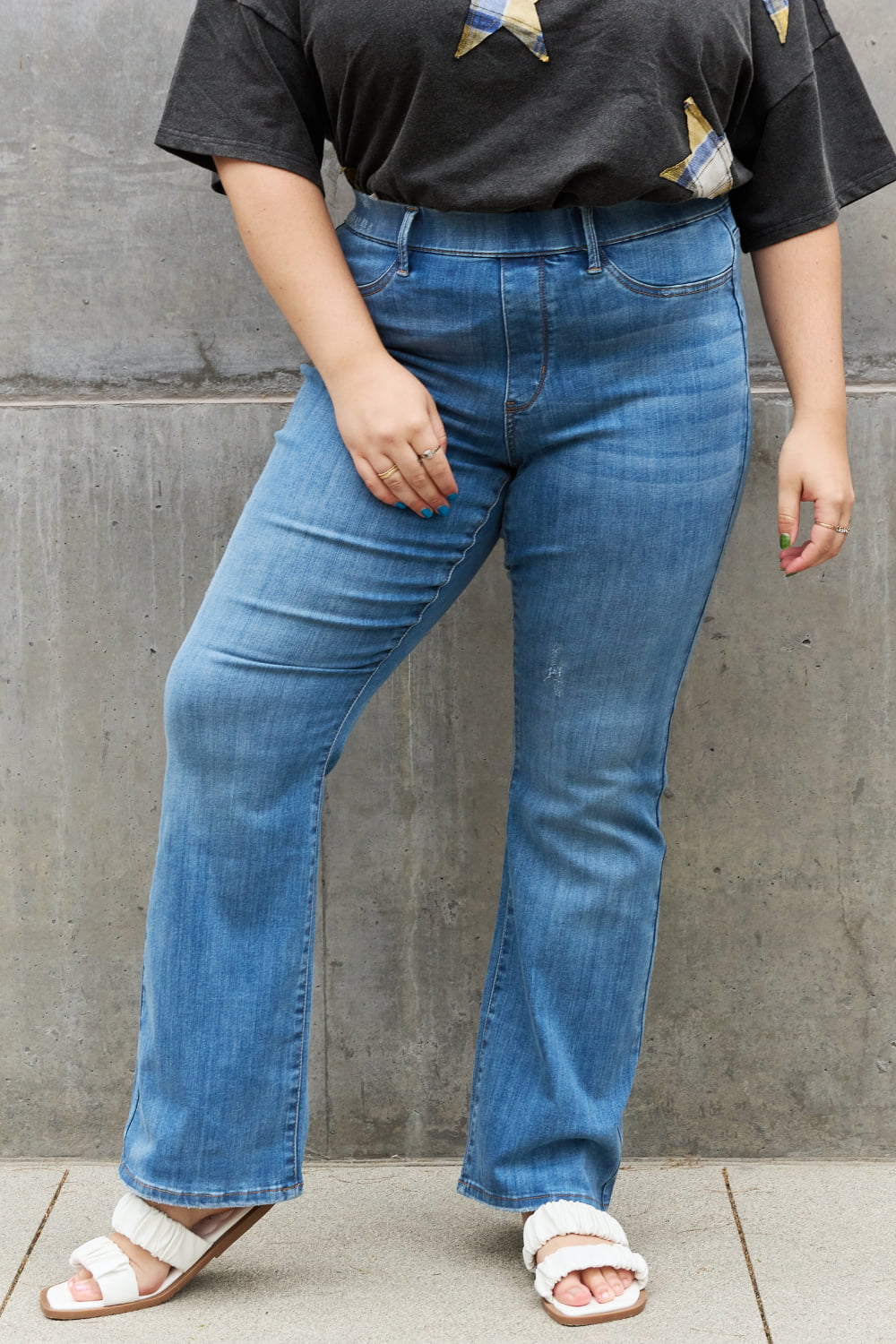 High Waist Pull On Slim Bootcut Jeans - Global Village Kailua Boutique