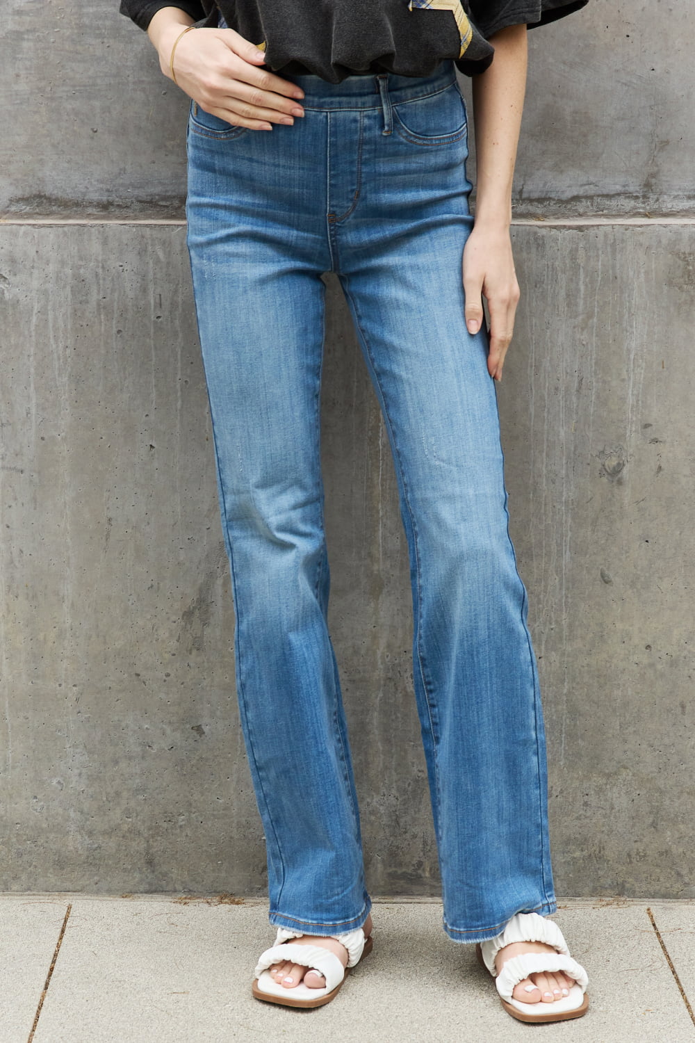 High Waist Pull On Slim Bootcut Jeans - Global Village Kailua Boutique