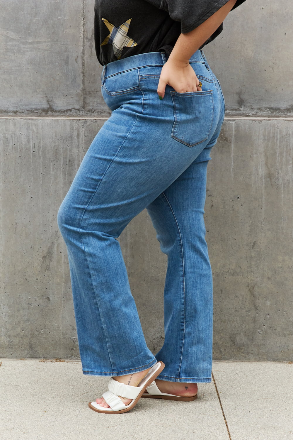 High Waist Pull On Slim Bootcut Jeans - Global Village Kailua Boutique