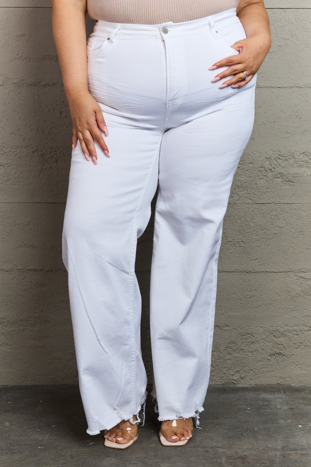 High Waist Wide Leg Jeans in White - Global Village Kailua Boutique