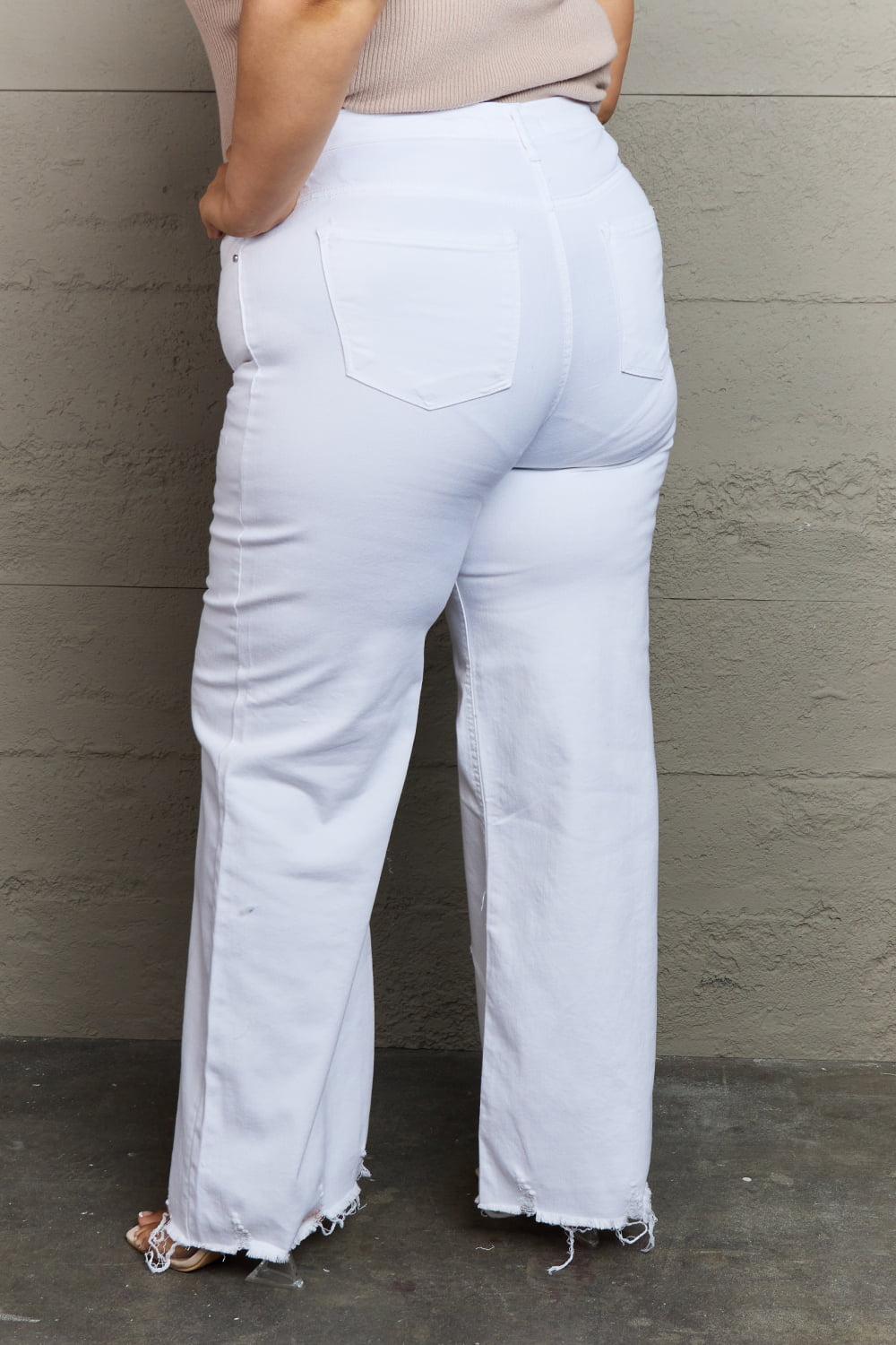 High Waist Wide Leg Jeans in White - Global Village Kailua Boutique