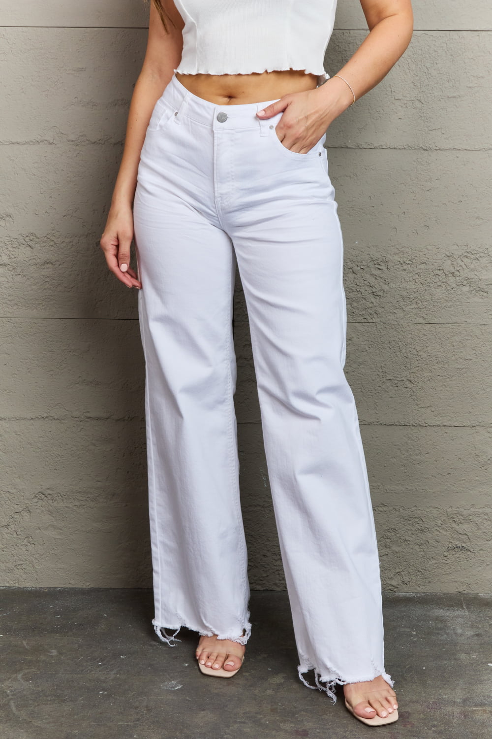 High Waist Wide Leg Jeans in White - Global Village Kailua Boutique