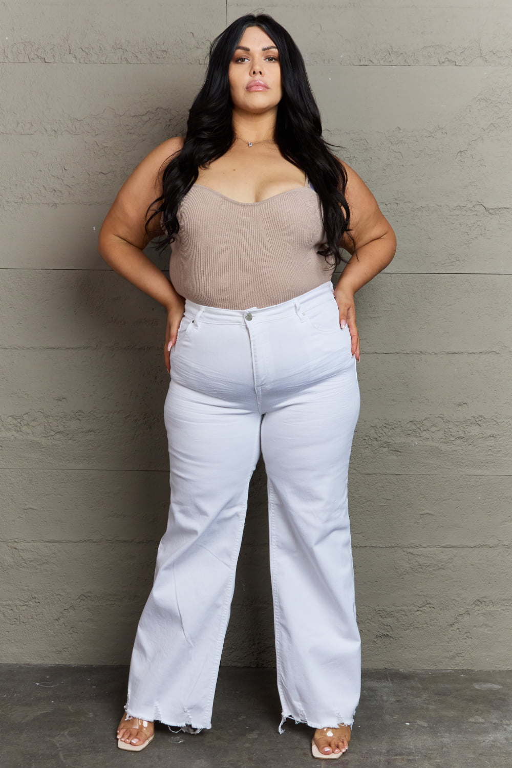 High Waist Wide Leg Jeans in White - Global Village Kailua Boutique