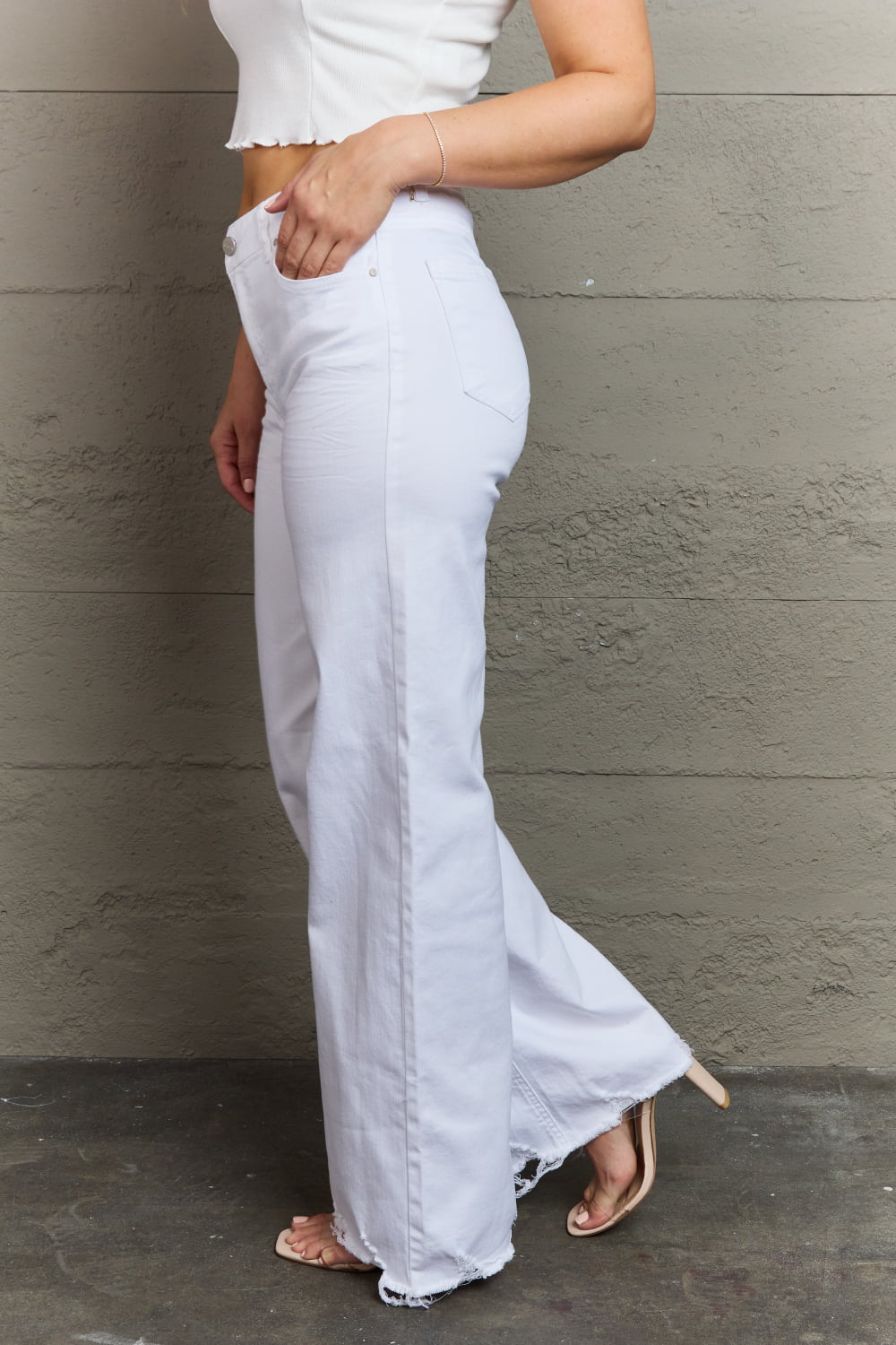 High Waist Wide Leg Jeans in White - Global Village Kailua Boutique