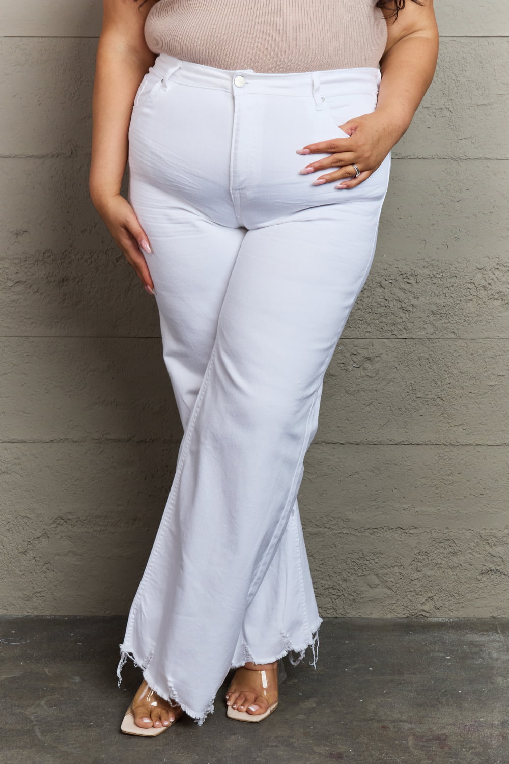 High Waist Wide Leg Jeans in White - Global Village Kailua Boutique