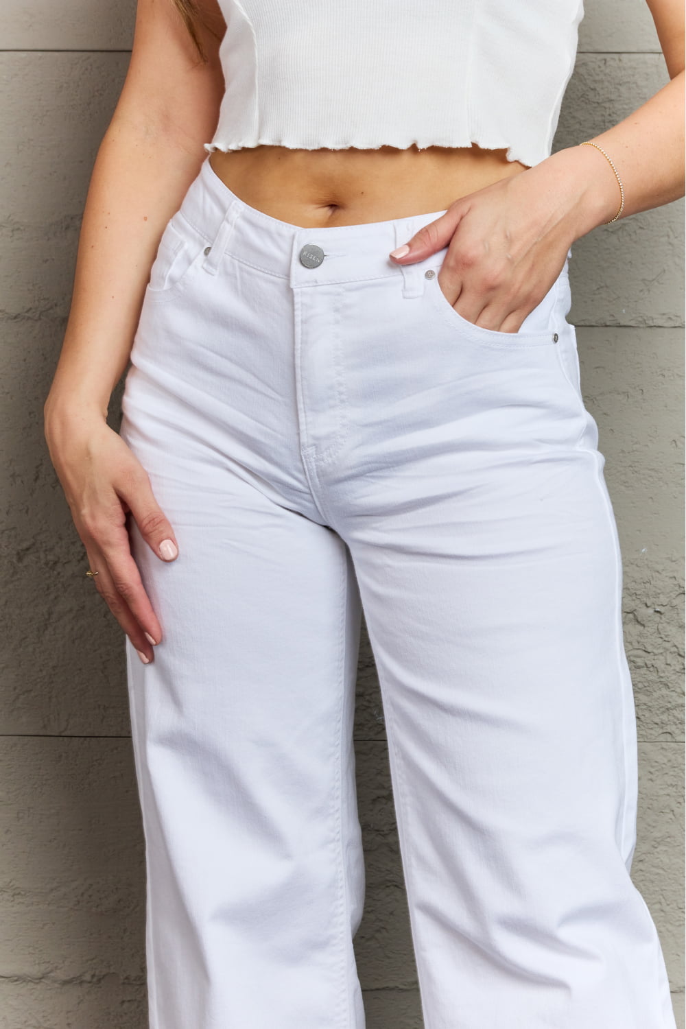 High Waist Wide Leg Jeans in White - Global Village Kailua Boutique