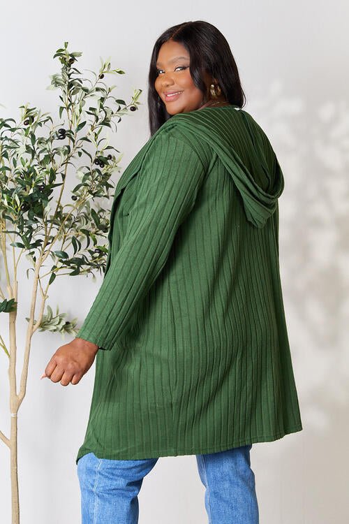 Hood Ribbed Long Cardigan - Global Village Kailua Boutique