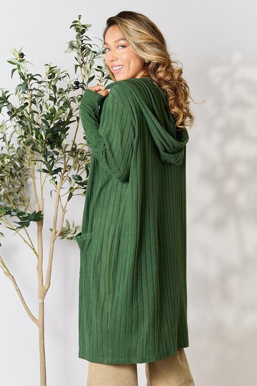 Hood Ribbed Long Cardigan - Global Village Kailua Boutique