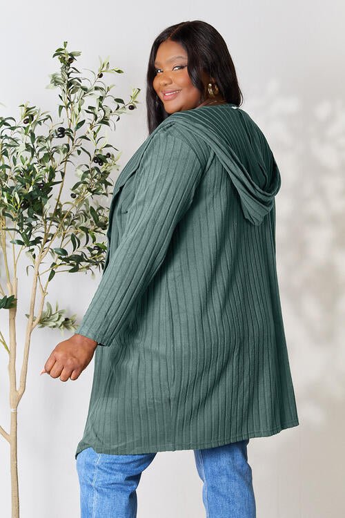 Hood Ribbed Long Cardigan - Global Village Kailua Boutique