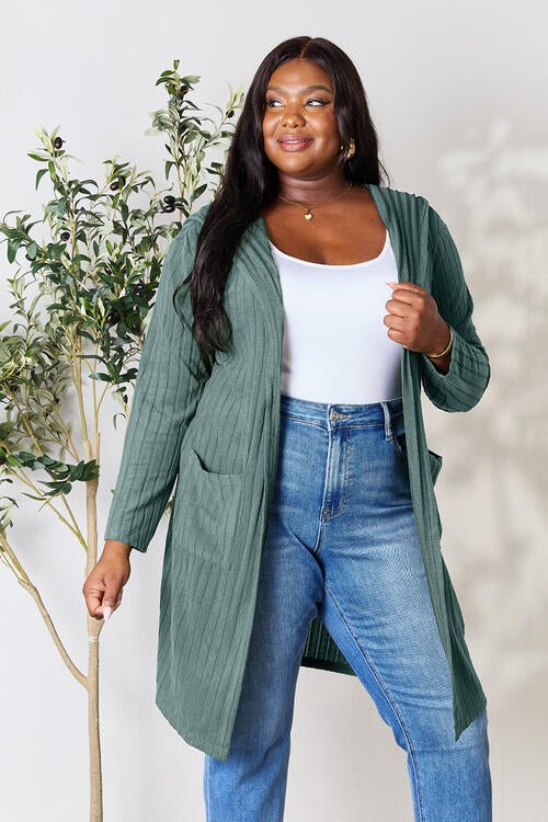 Hood Ribbed Long Cardigan - Global Village Kailua Boutique