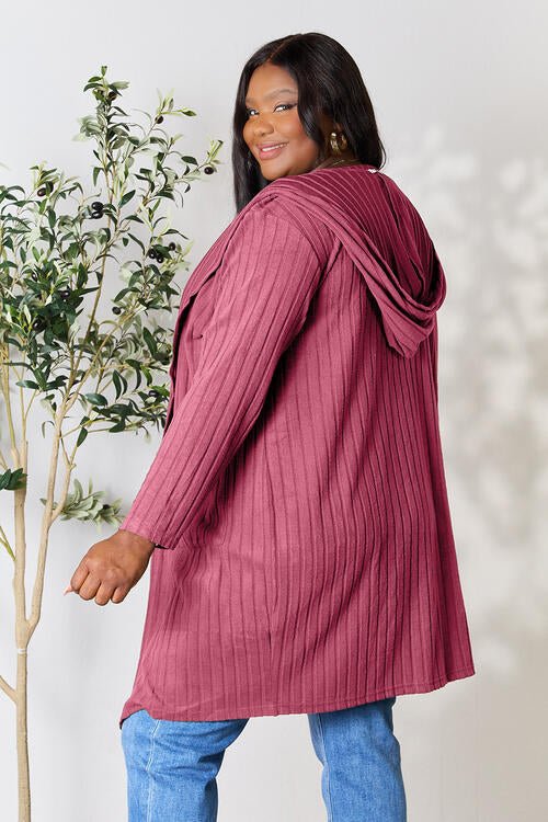 Hood Ribbed Long Cardigan - Global Village Kailua Boutique