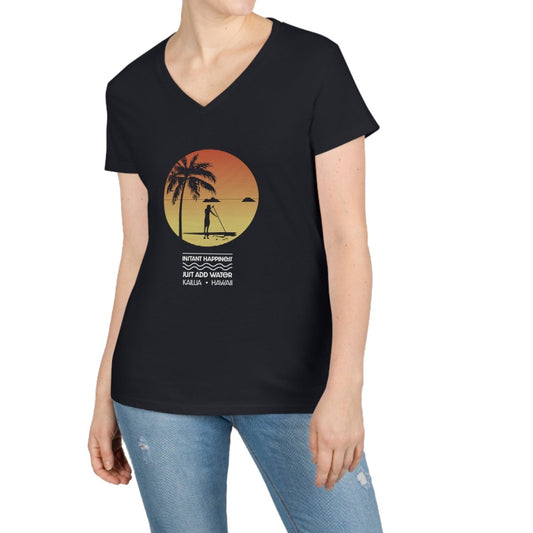 Instant Happiness Ladies' V-Neck T-Shirt - Global Village Kailua Boutique
