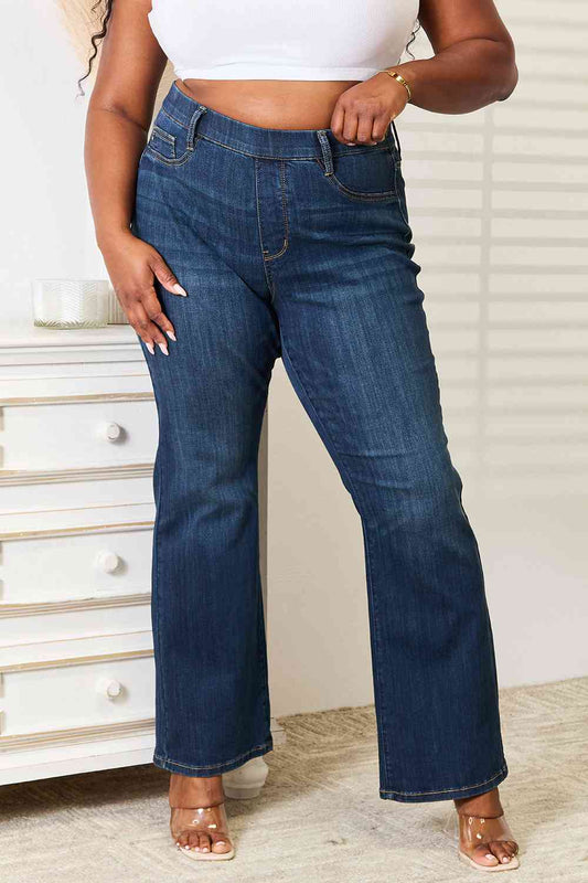 Judy Blue Elastic Waistband Slim Bootcut Jeans Global Village Kailua Boutique