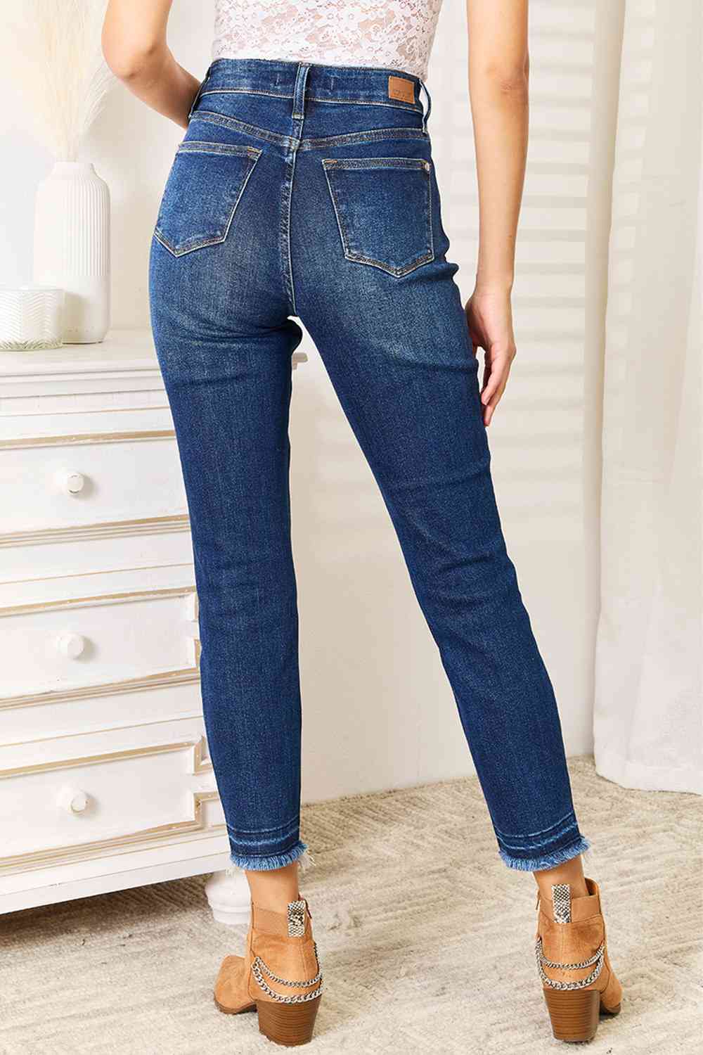 Judy Blue Raw Hem Ankle Jeans - Global Village Kailua Boutique
