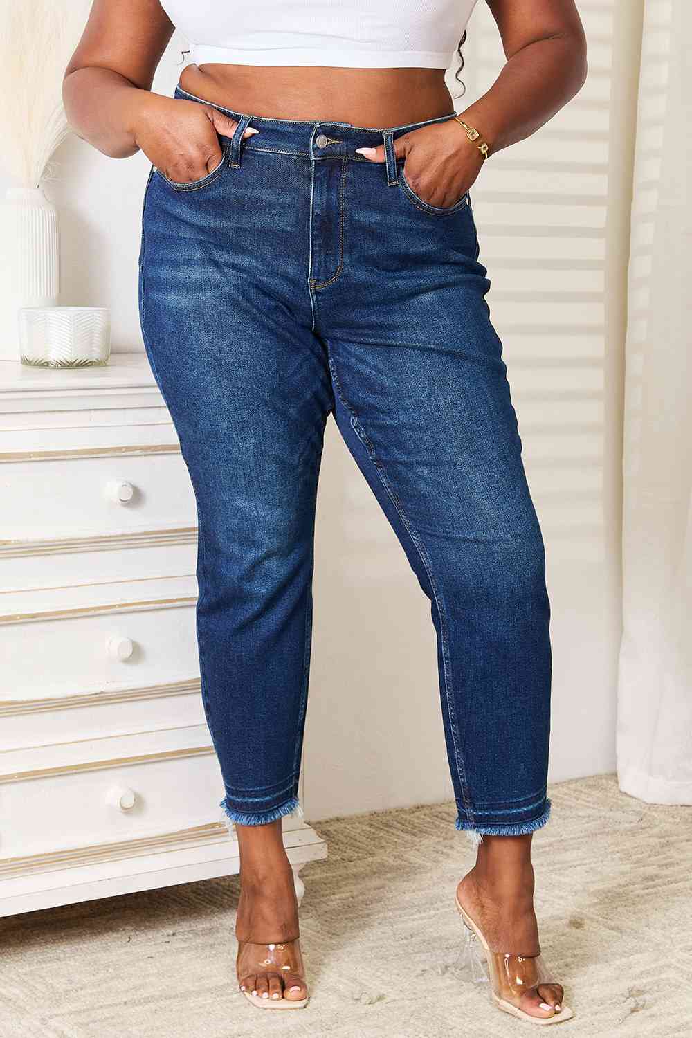 Judy Blue Raw Hem Ankle Jeans - Global Village Kailua Boutique