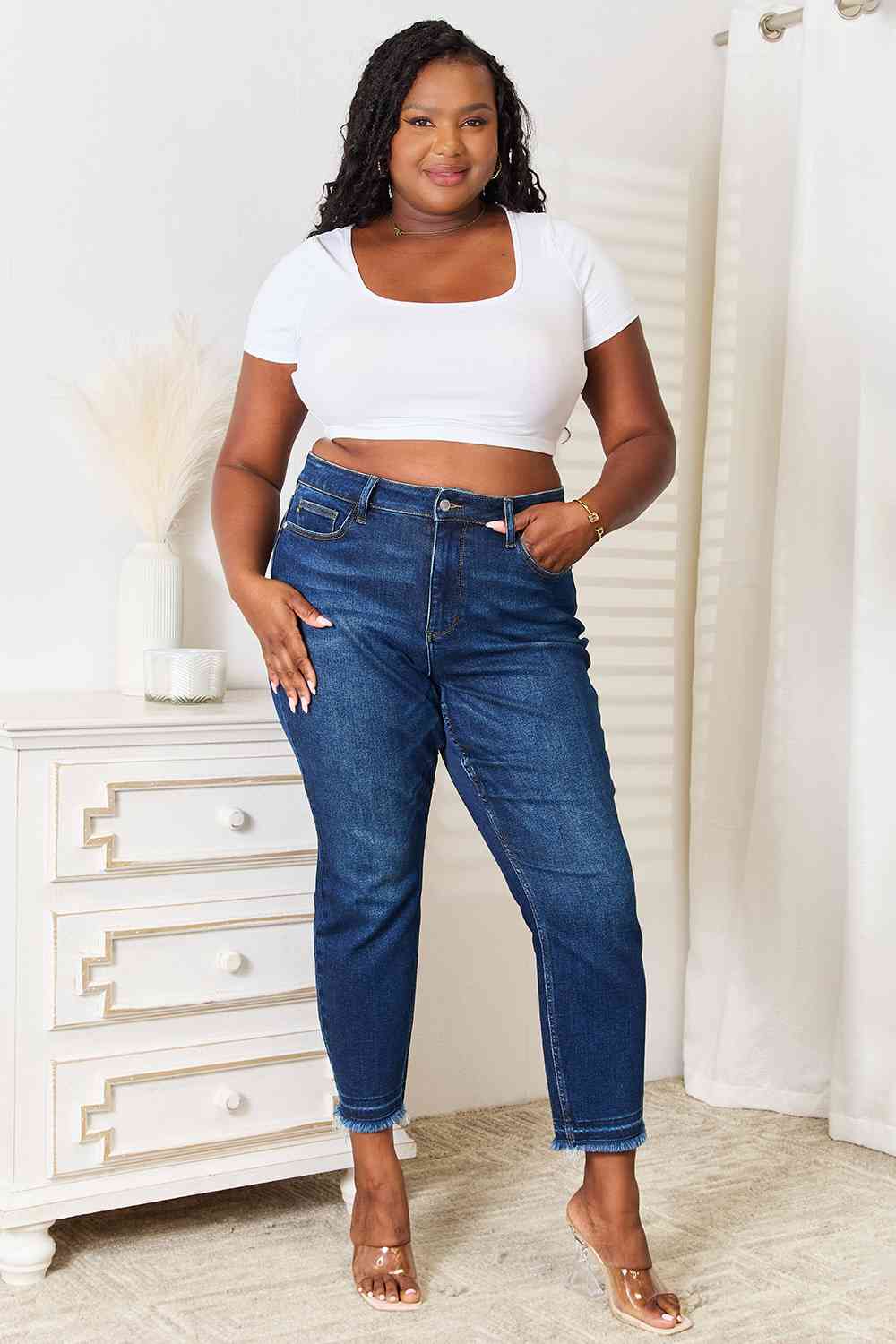 Judy Blue Raw Hem Ankle Jeans - Global Village Kailua Boutique