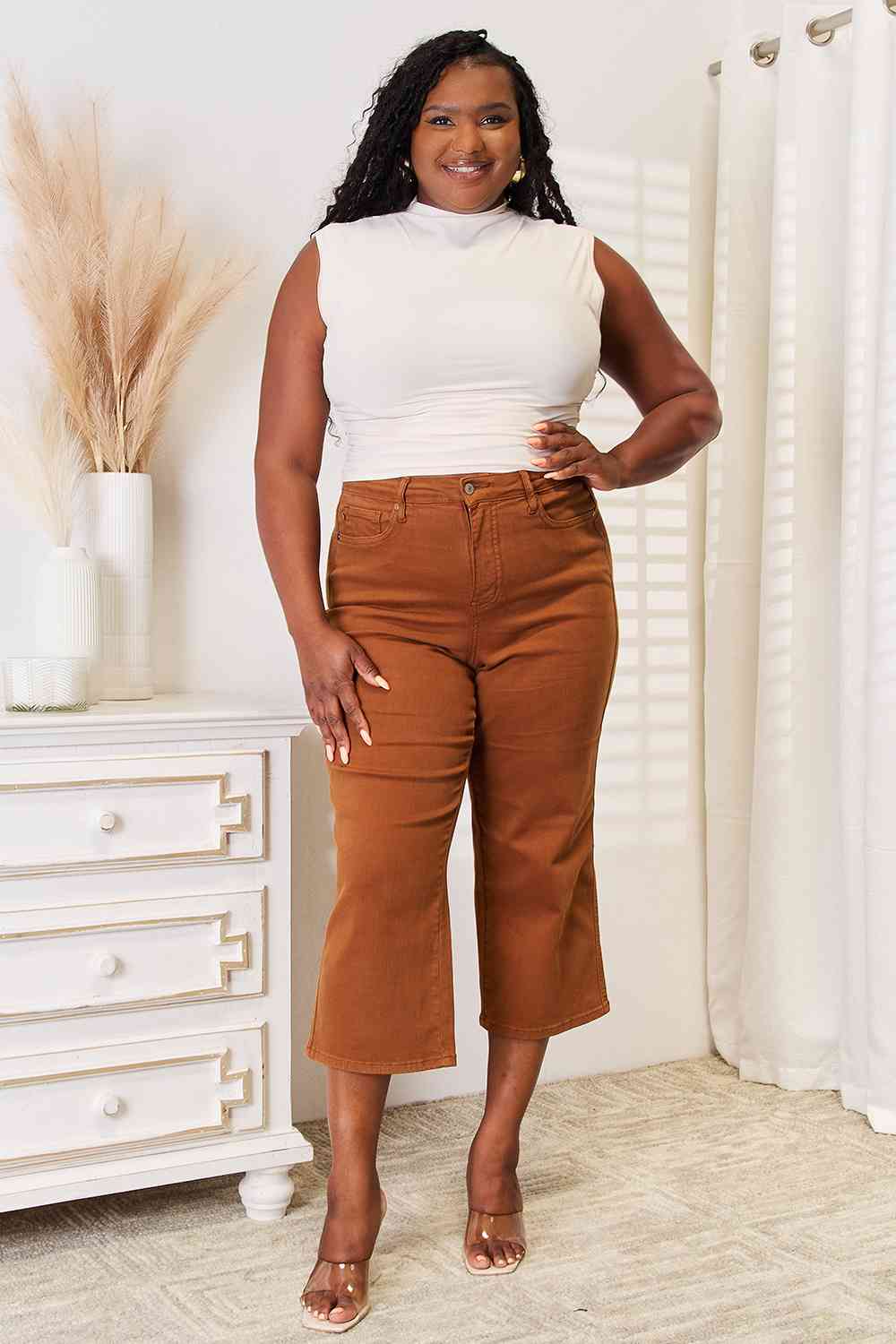 Judy Blue Tummy Control Garment Dyed Wide Crop - Global Village Kailua Boutique
