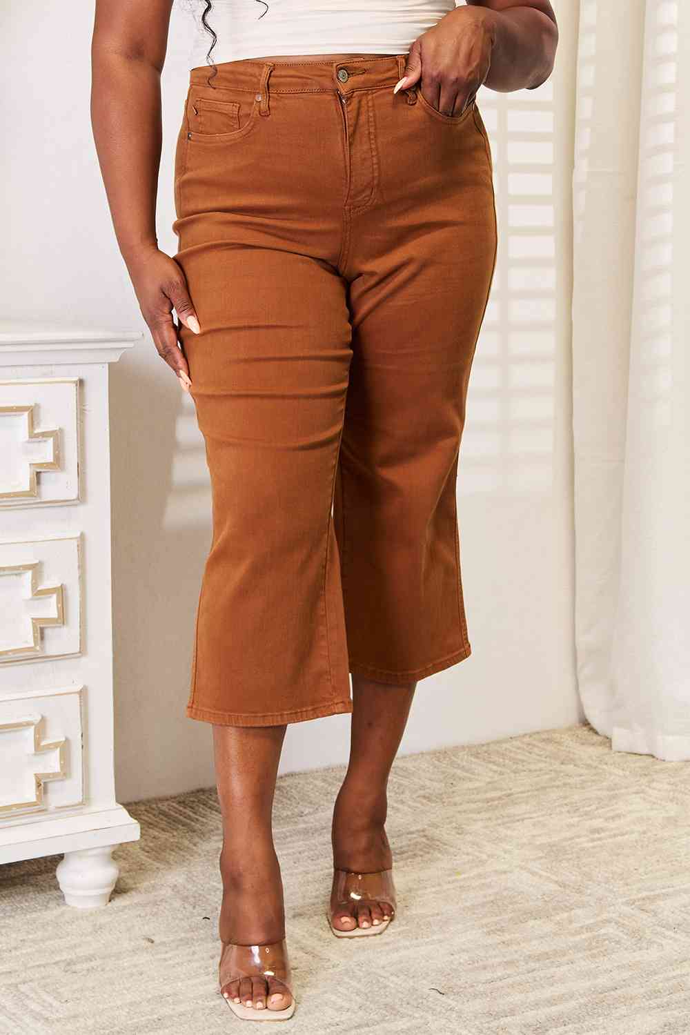 Judy Blue Tummy Control Garment Dyed Wide Crop - Global Village Kailua Boutique