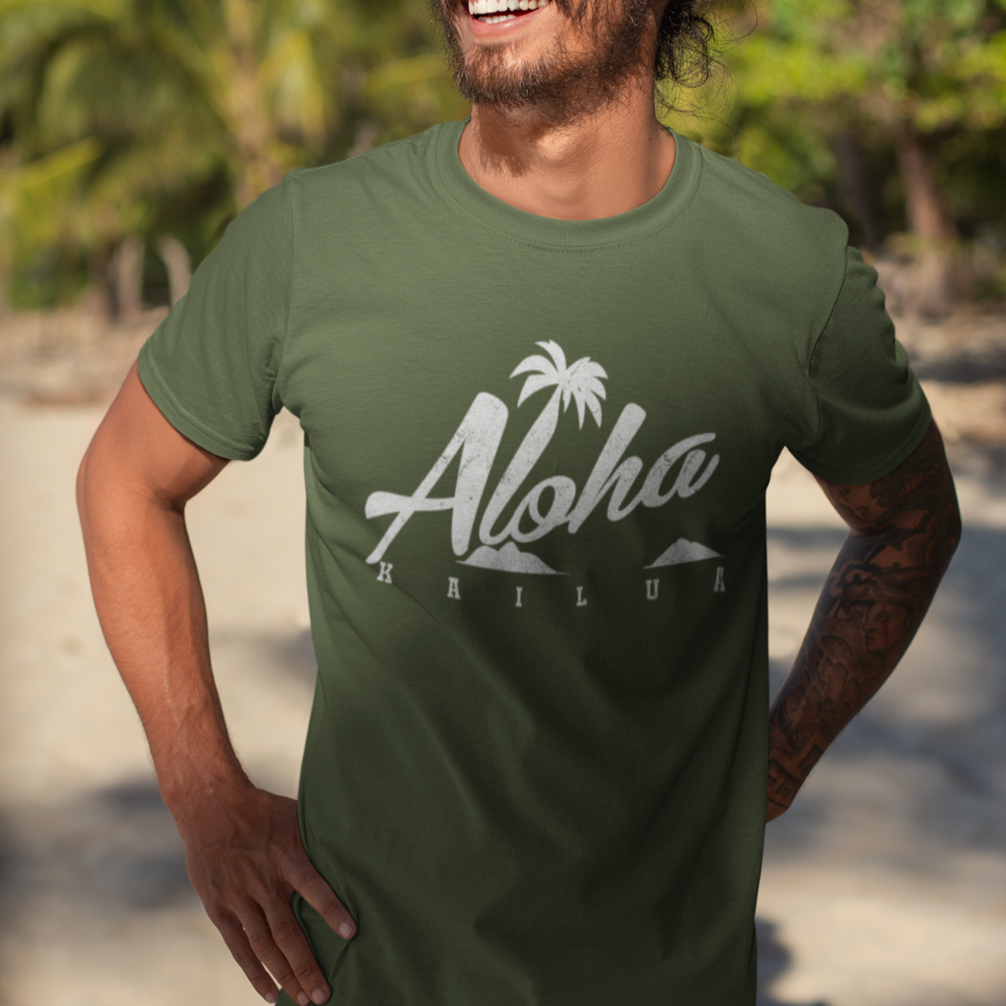 Aloha Script Unisex Triblend Crew Tee Global Village Kailua Boutique