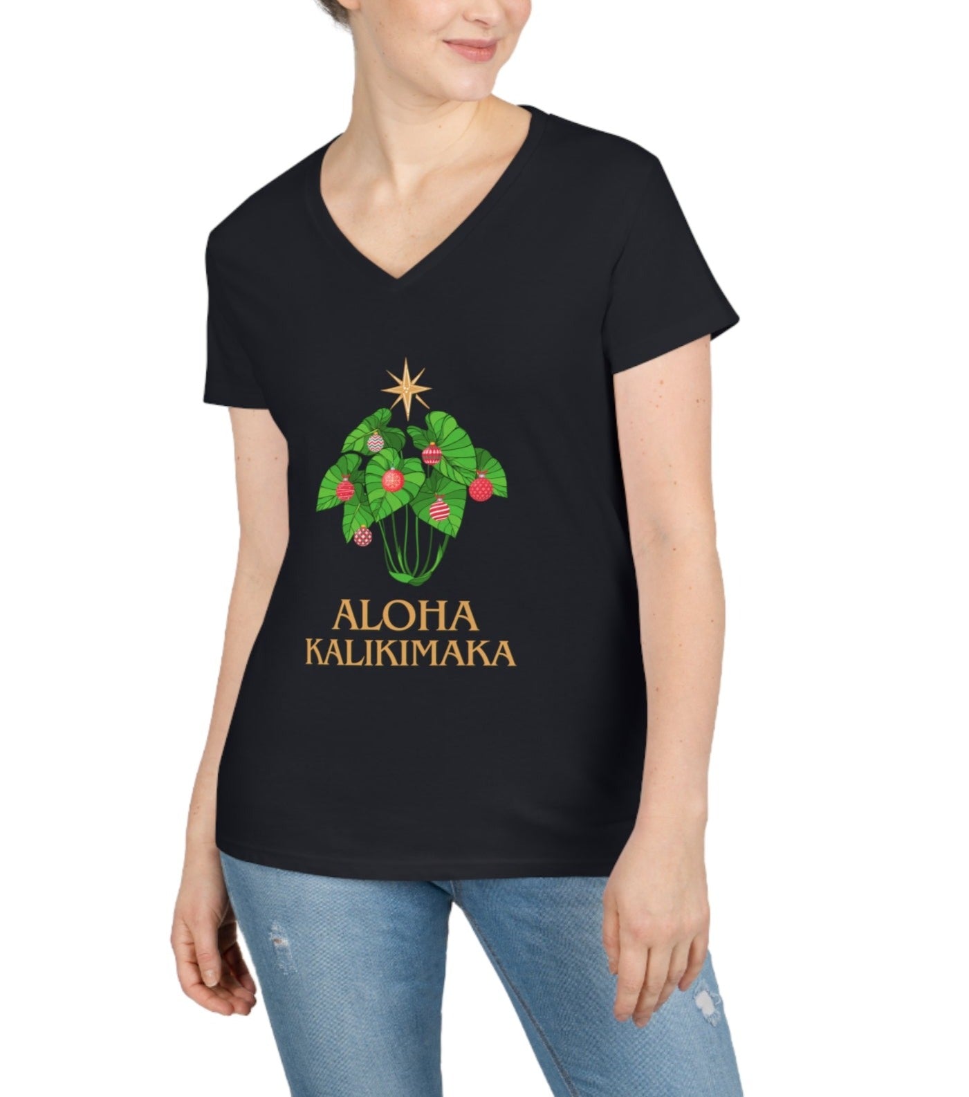 Kalo Kalikimaka Women's V Neck Tee - Global Village Kailua Boutique