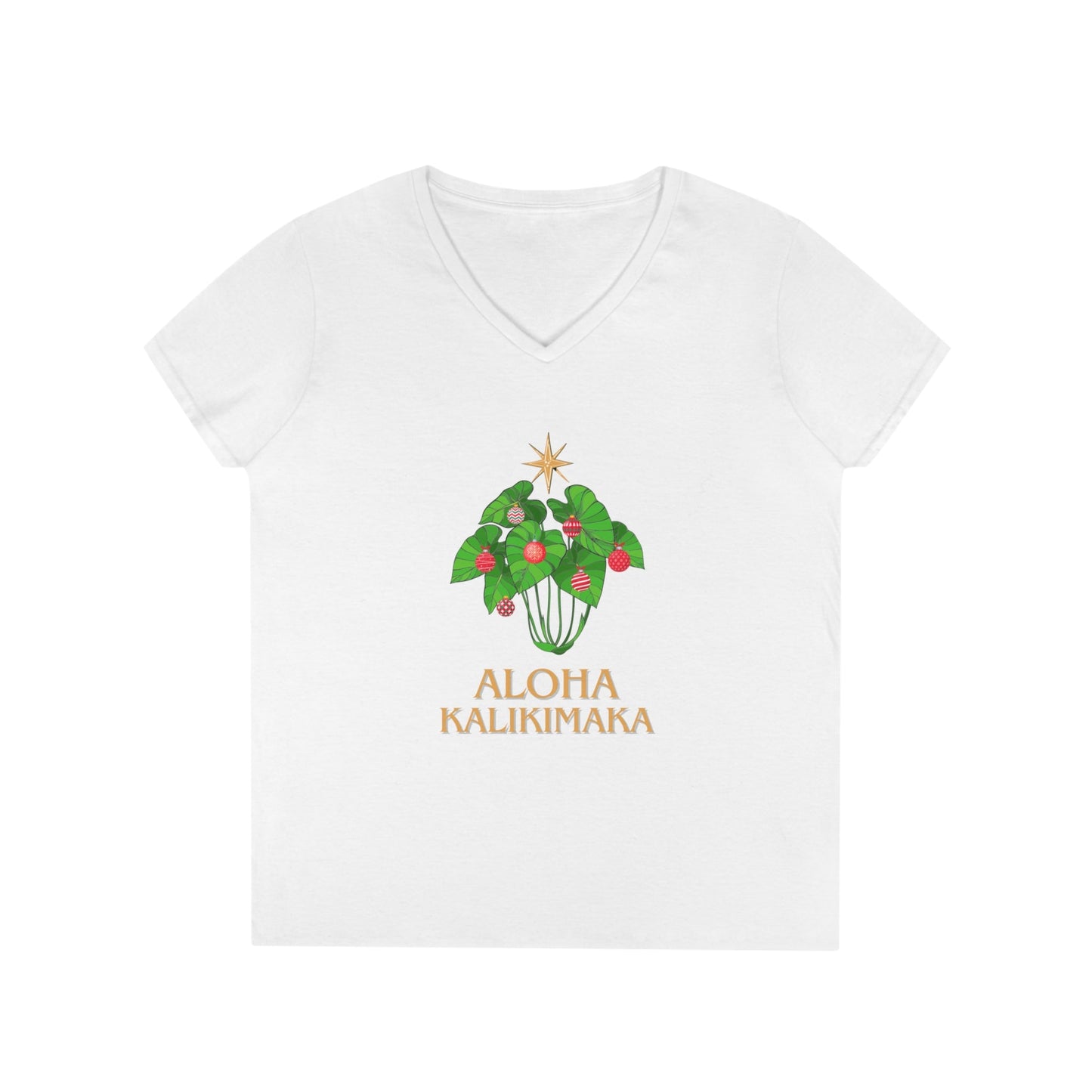 Kalo Kalikimaka Women's V Neck Tee - Global Village Kailua Boutique