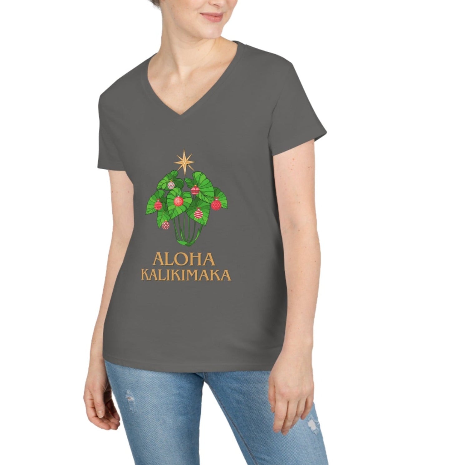 Kalo Kalikimaka Women's V Neck Tee - Global Village Kailua Boutique