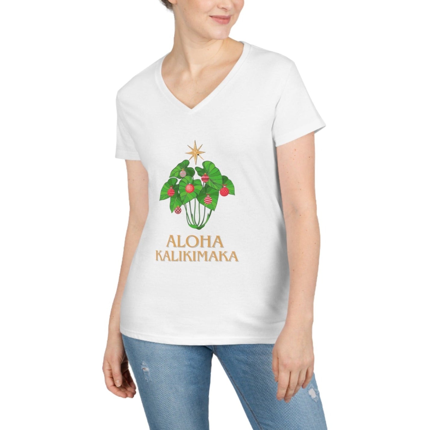 Kalo Kalikimaka Women's V Neck Tee - Global Village Kailua Boutique