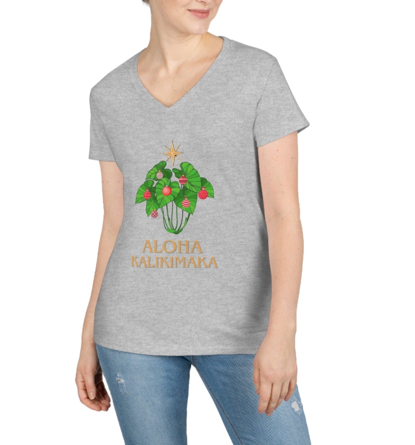 Kalo Kalikimaka Women's V Neck Tee - Global Village Kailua Boutique