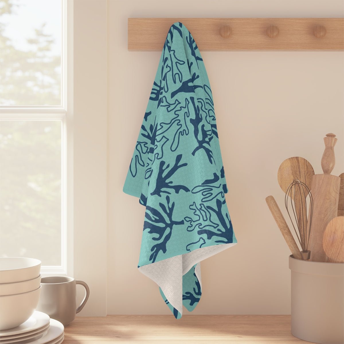 Kitchen Towel Coral Teal & Aqua Global Village Kailua Boutique