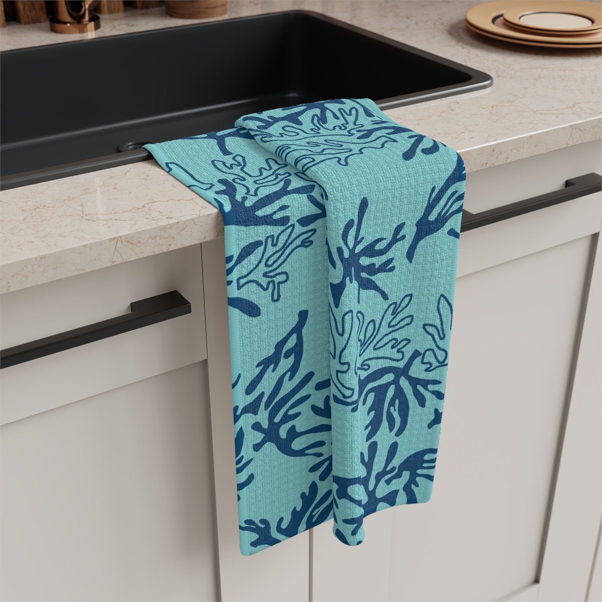 Kitchen Towel Coral Teal & Aqua Global Village Kailua Boutique