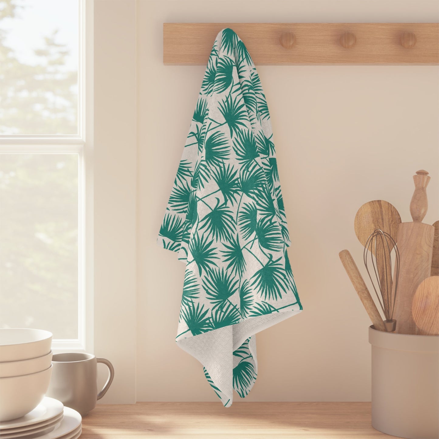 Kitchen Towel Fan PalmTeal - Global Village Kailua Boutique