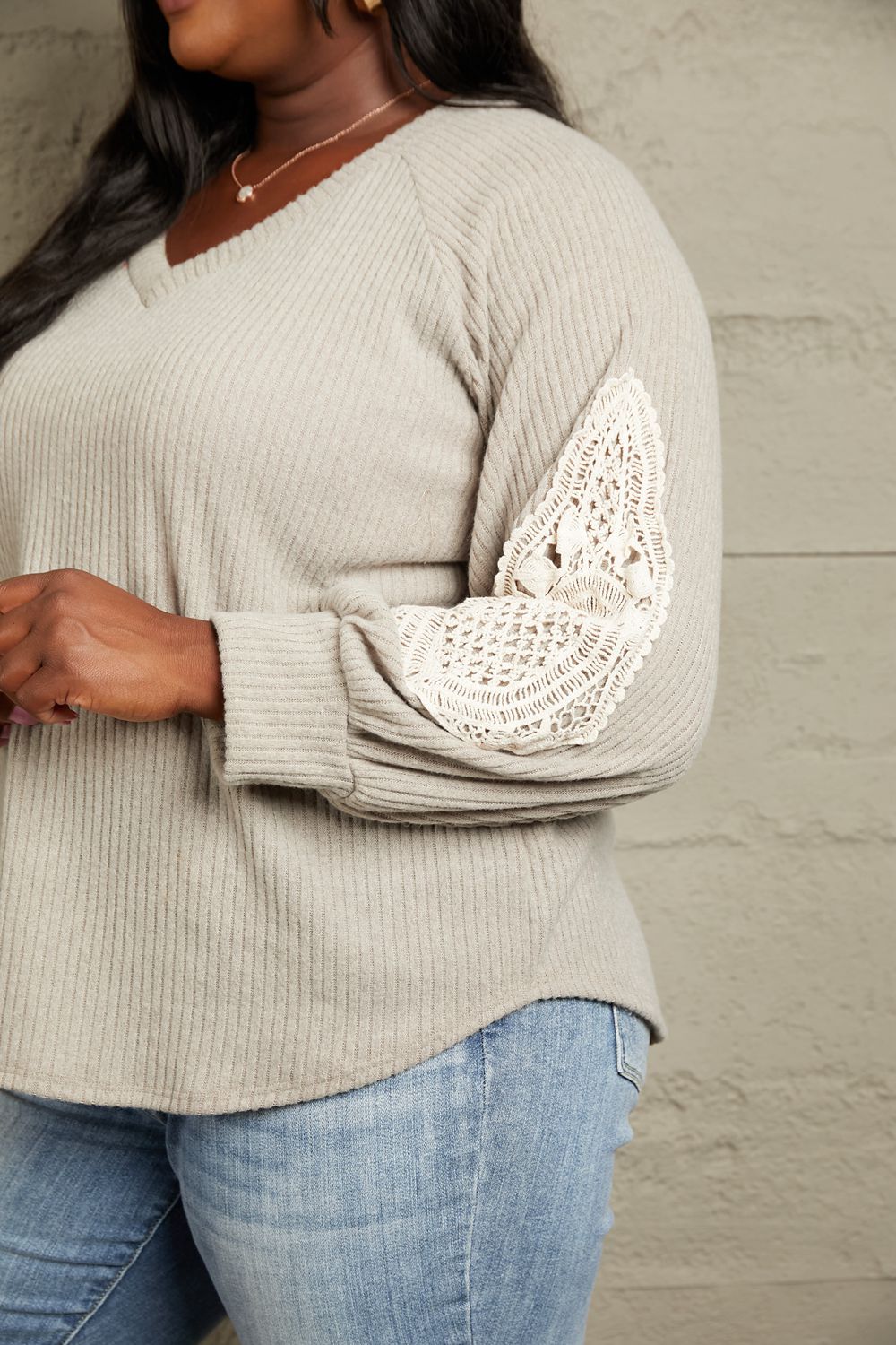 Lace Patch Detail Sweater - Global Village Kailua Boutique