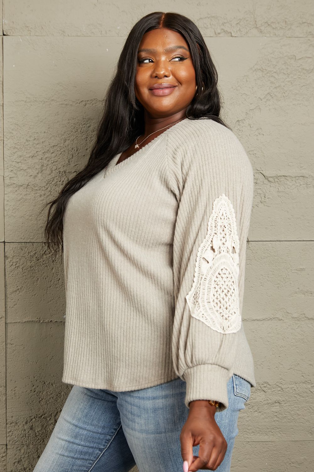 Lace Patch Detail Sweater - Global Village Kailua Boutique