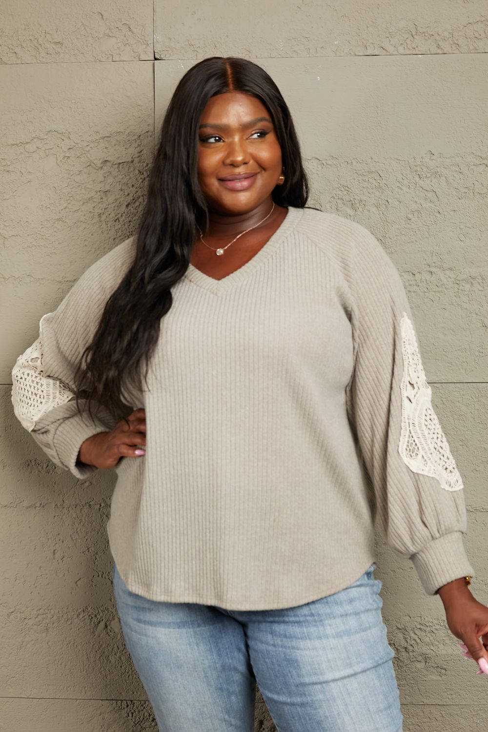 Lace Patch Detail Sweater - Global Village Kailua Boutique