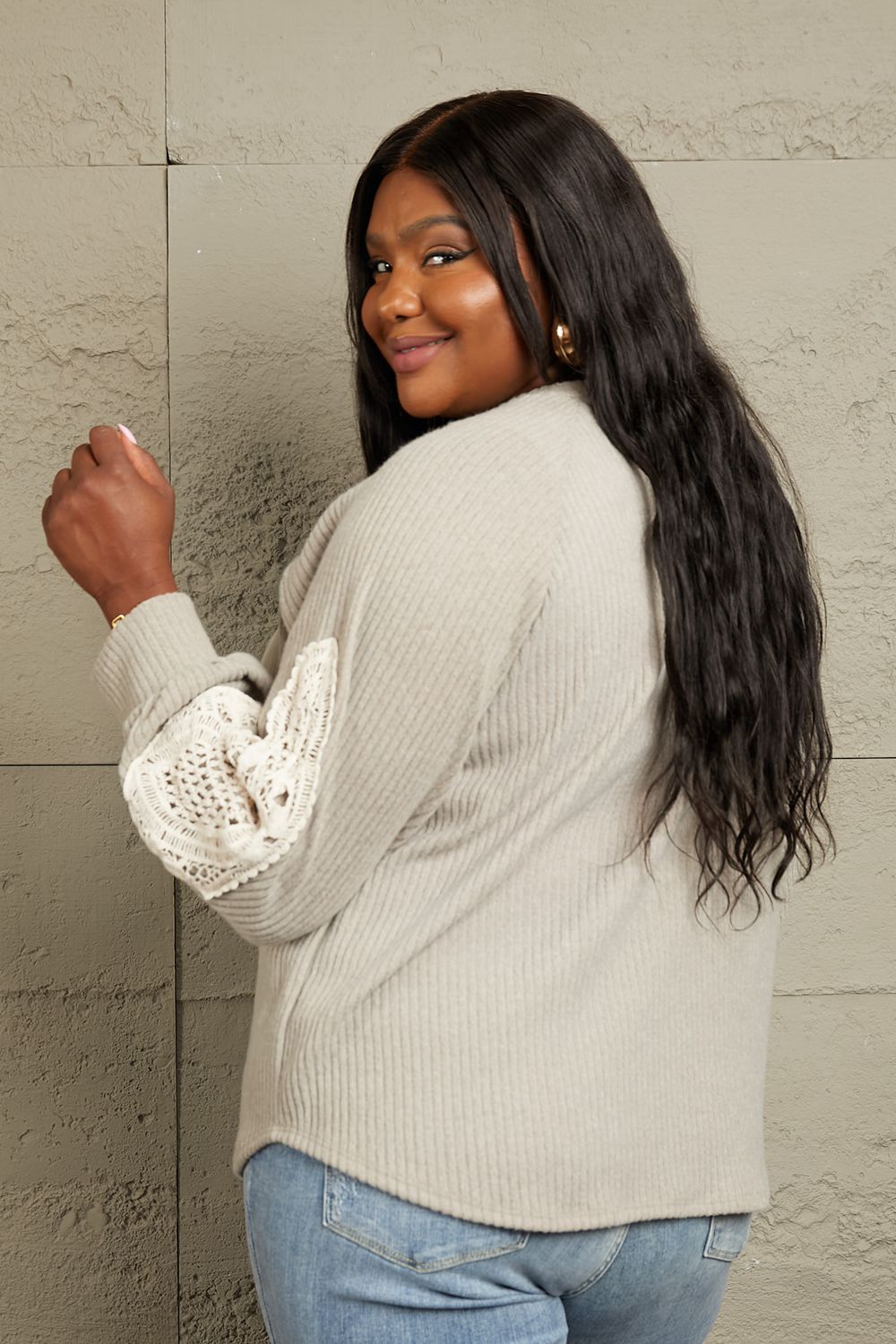 Lace Patch Detail Sweater - Global Village Kailua Boutique