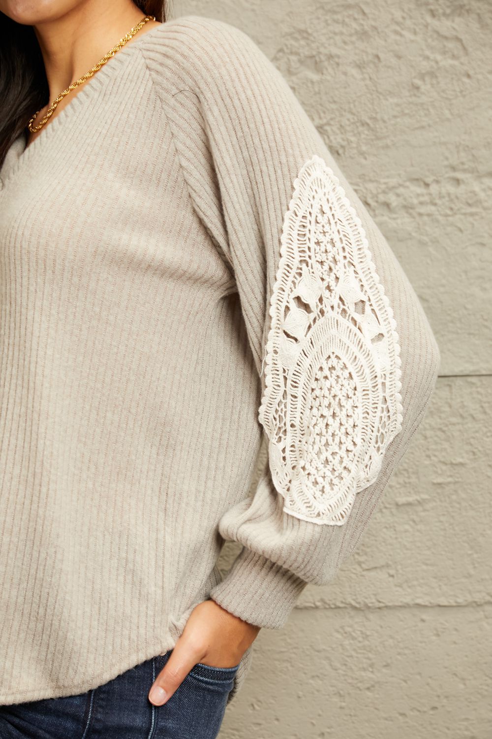 Lace Patch Detail Sweater - Global Village Kailua Boutique