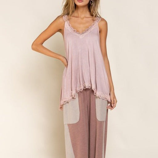 Lace Trim Tank with Back Strap Global Village Kailua Boutique