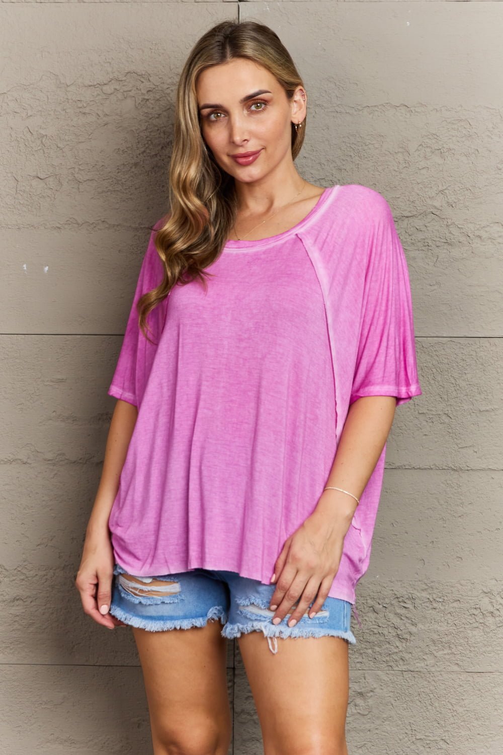 Laid Back Washed Top Pink - Global Village Kailua Boutique