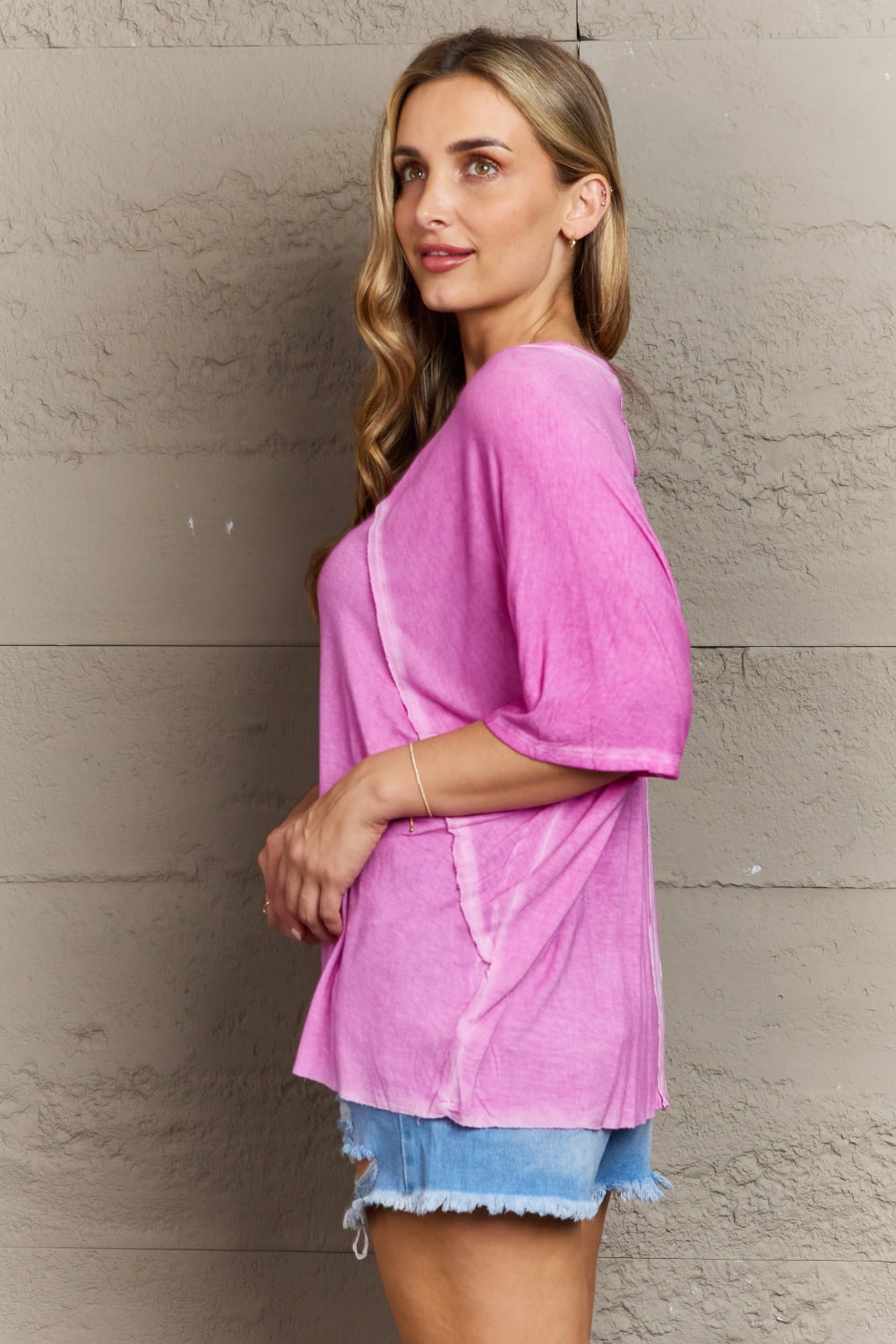 Laid Back Washed Top Pink - Global Village Kailua Boutique
