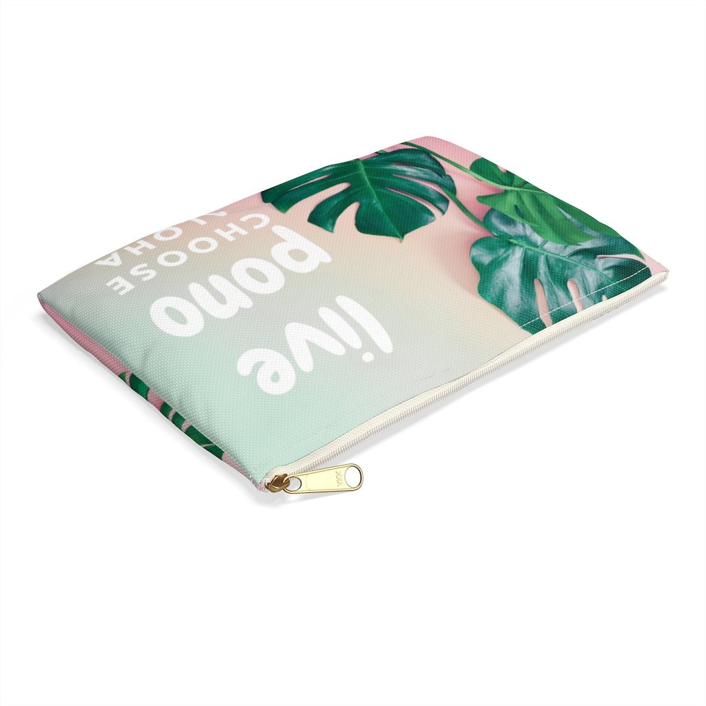 Live Pono Choose Aloha Monstera Zip Pouch Global Village Kailua Boutique