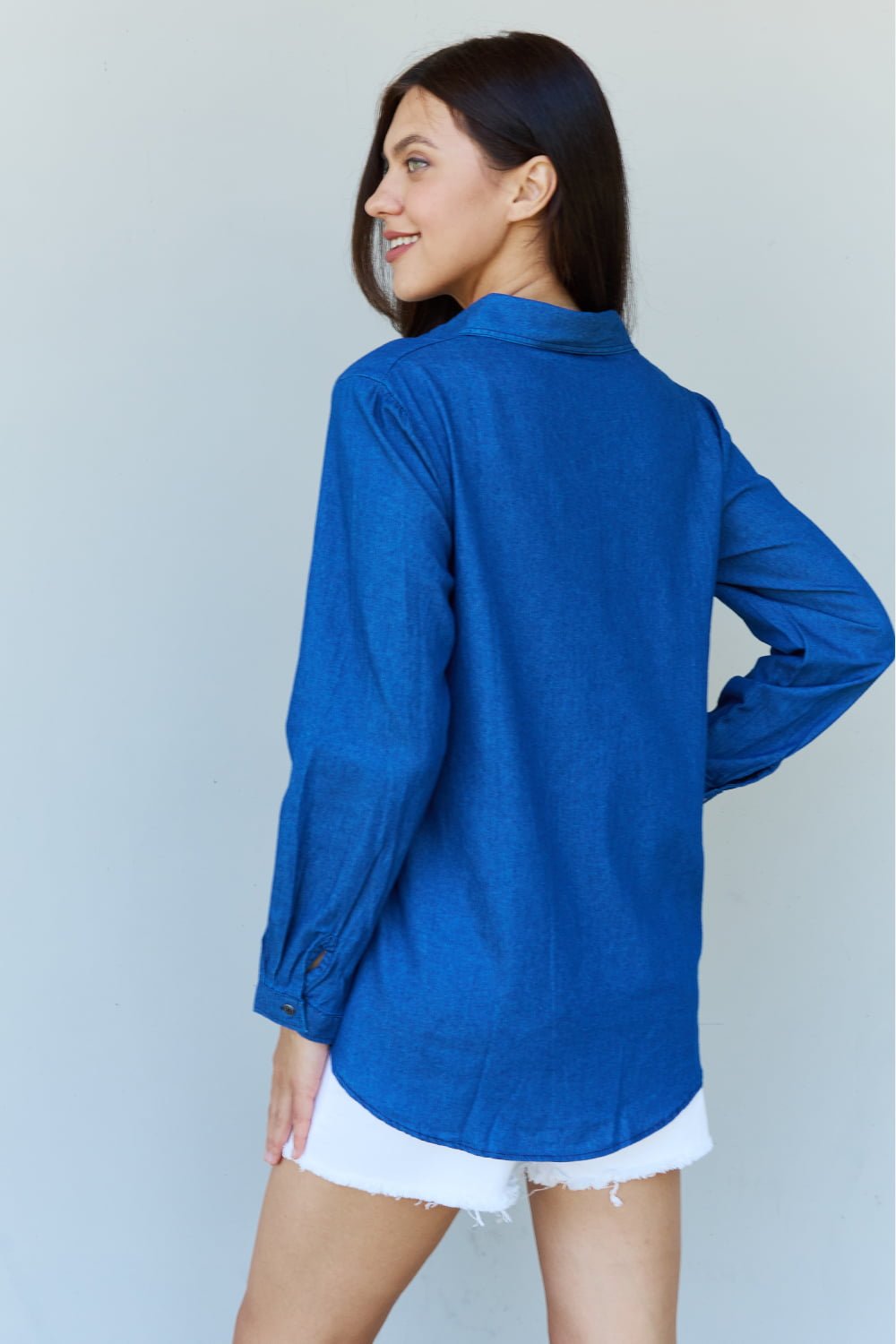 Long Sleeve Button Down Shirt Denim Chambray - Global Village Kailua Boutique