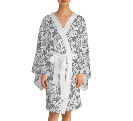 Long Sleeve Kimono Robe Orchid Ink Charcoal Global Village Kailua Boutique