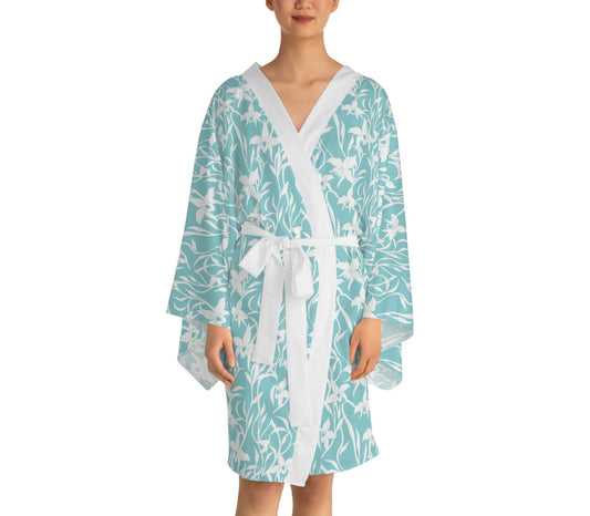 Long Sleeve Kimono Robe Orchid Light Aqua Global Village Kailua Boutique